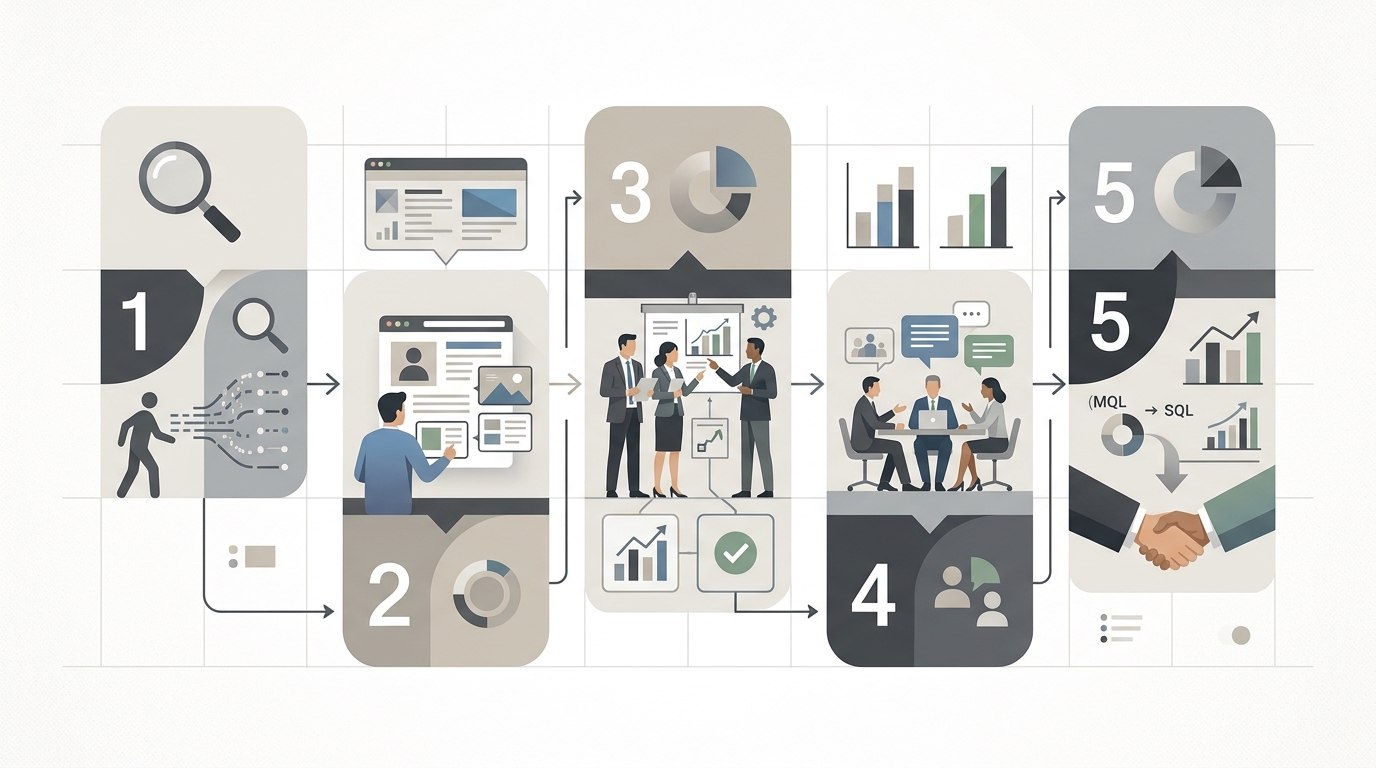 b2b web sitesi tasarımı dönüşüm hunisi ve talep toplama akış şeması